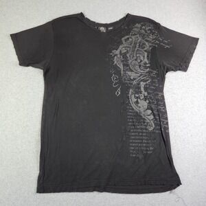 Roar T-Shirt Mens XXL Black Graphic V-Neck Distressed Reverence Rock Biker Tee